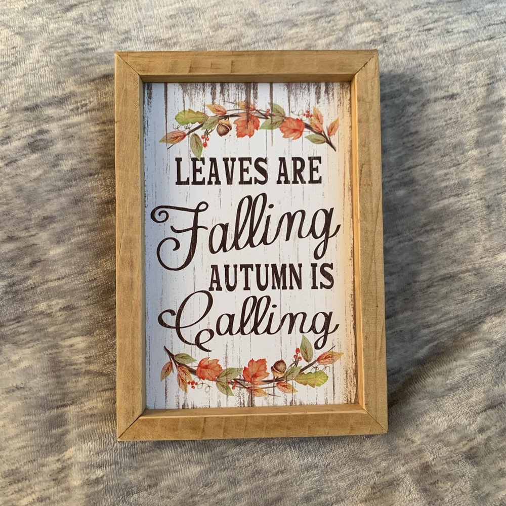 NEW Fall Quote Wood Frame Sign Leaves Autumn Decor